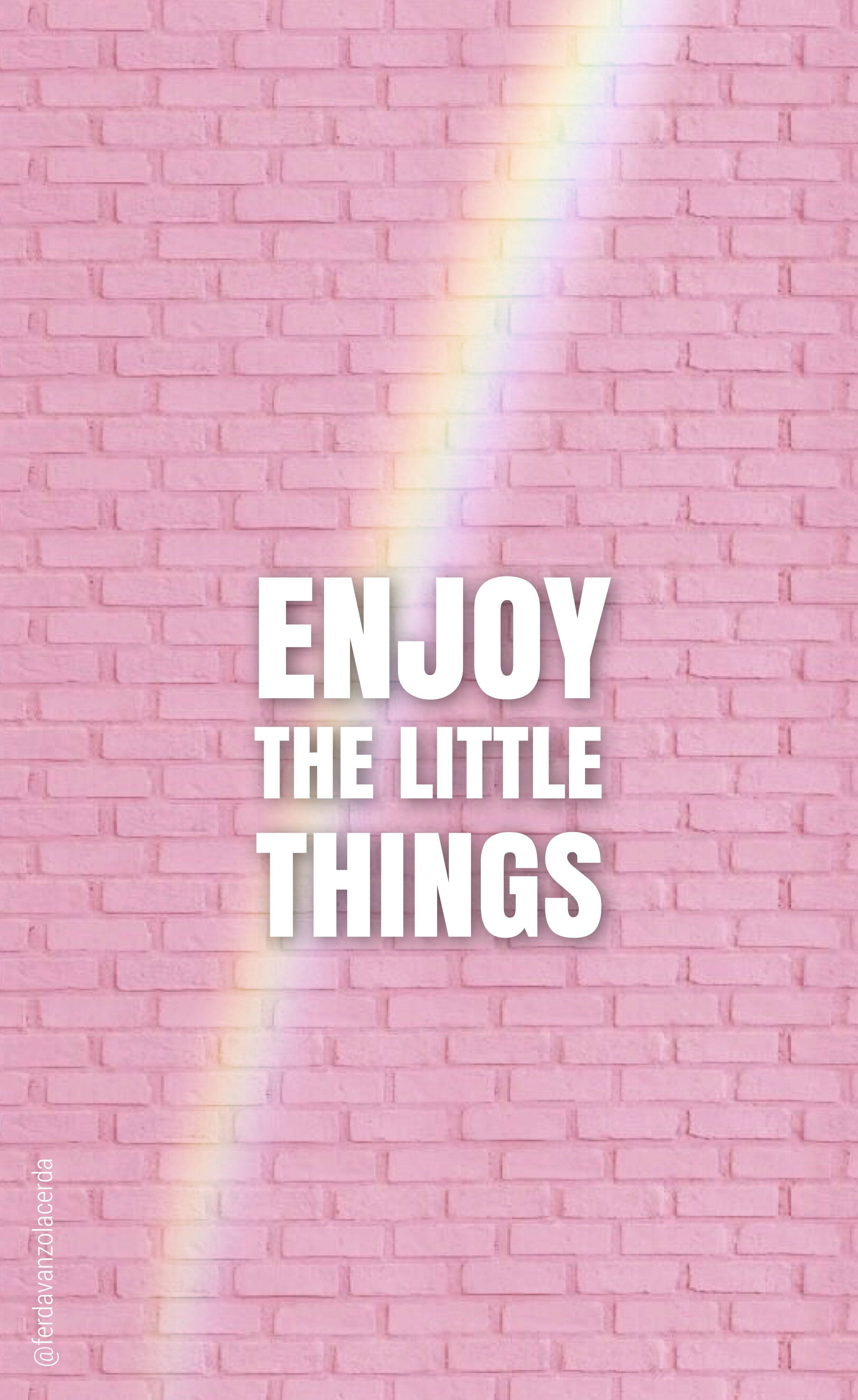 soft pink brick wall, diagonal rainbow lens flare, bold white text, 4K Phone Wallpaper