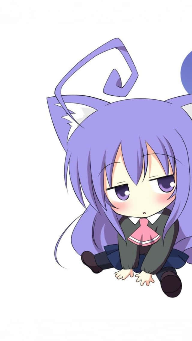 girly lock screen, chibi anime girl, purple hair, SD Phone Wallpaper