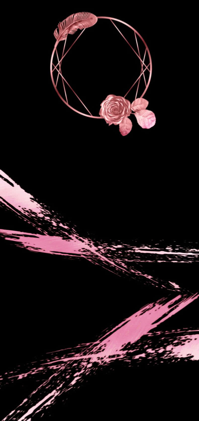 pink circle, rose, feather, HD Phone Wallpaper