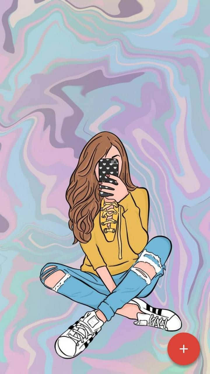 girly lock screen, long brown hair, cross-legged, HD Phone Wallpaper