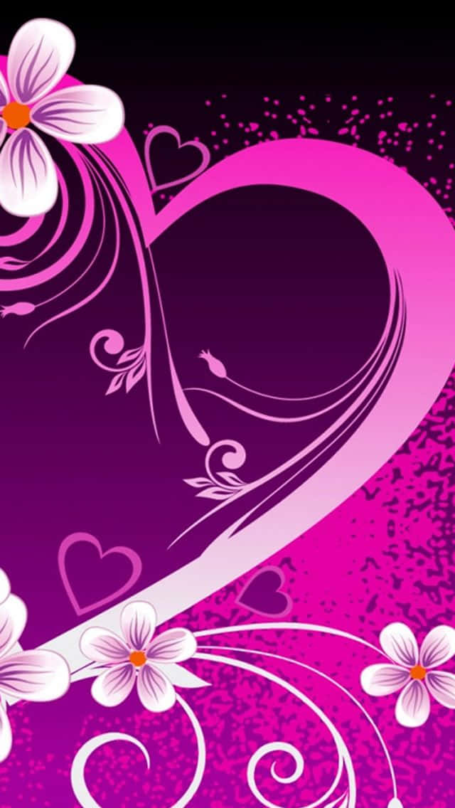 purple and pink heart, white flowers, delicate vines, SD Phone Wallpaper