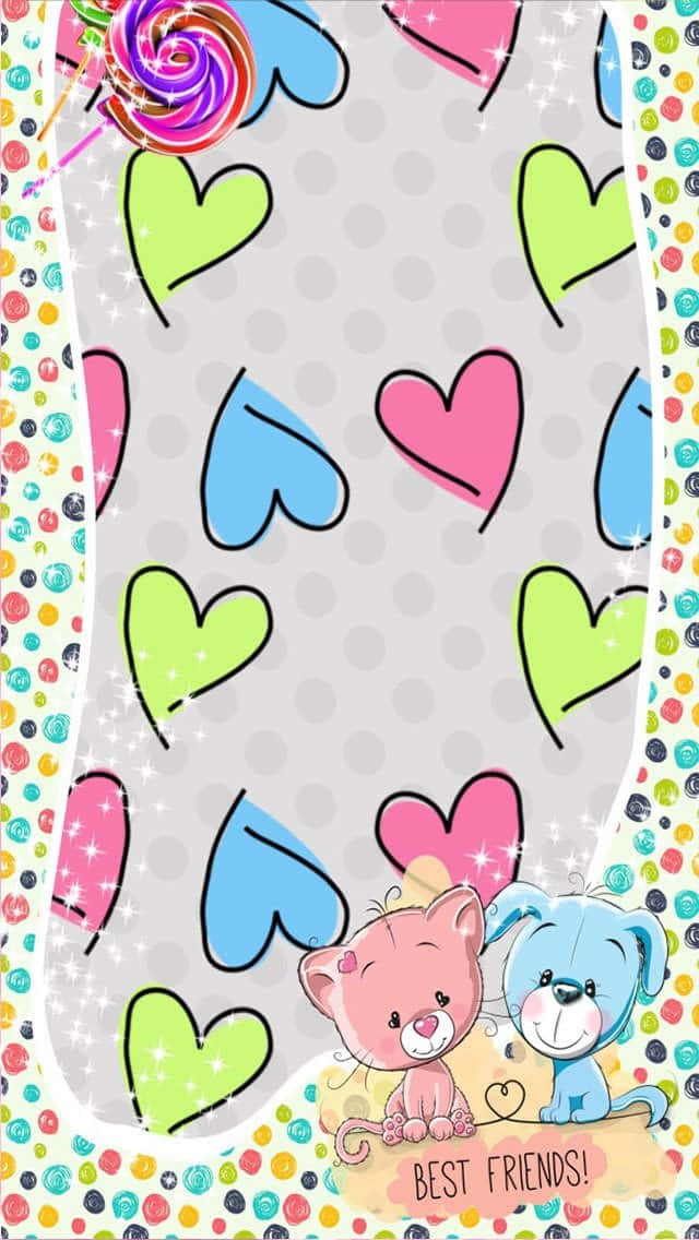 Girly Lock Screen, cartoon cat, cartoon dog, SD Phone Wallpaper