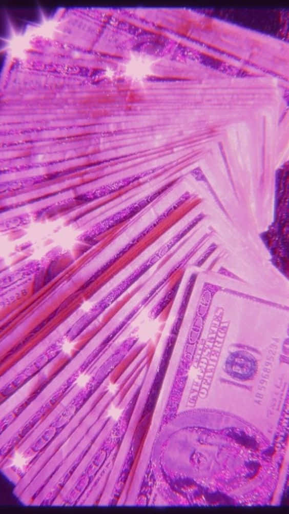 Girly Money, hundred dollar bills, vibrant purple light, SD Phone Wallpaper