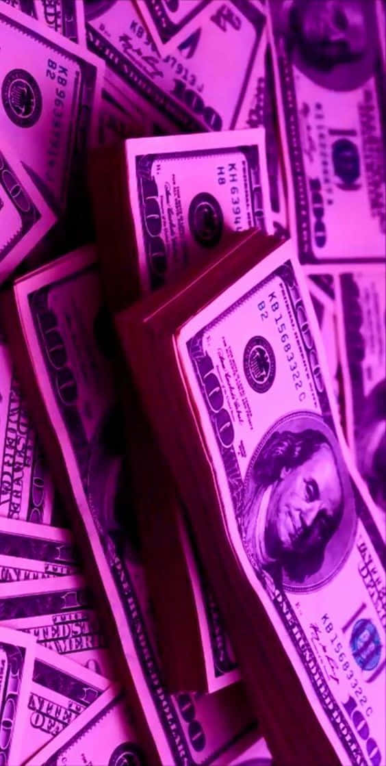 Girly Money, hundred-dollar bills, purple light, SD Phone Wallpaper