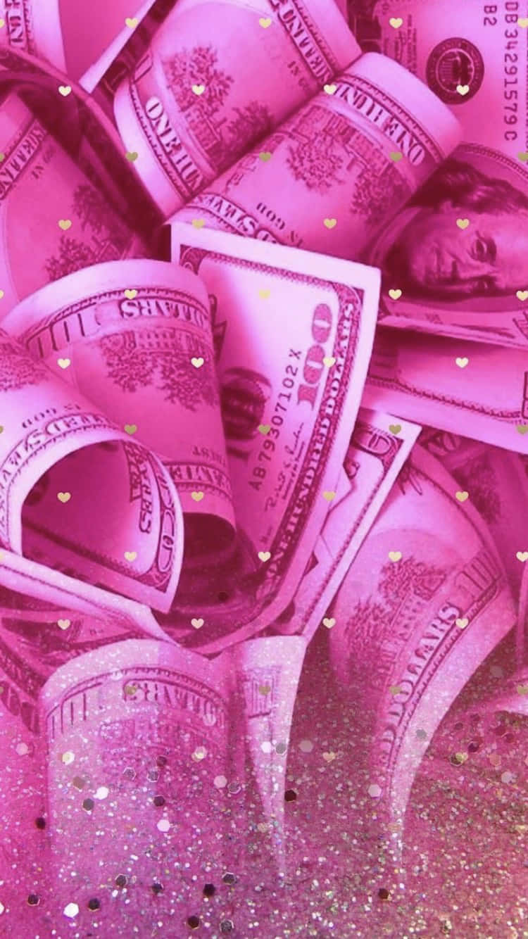 Girly Money, pink-tinted hundred dollar bills, glitter, HD Phone Wallpaper
