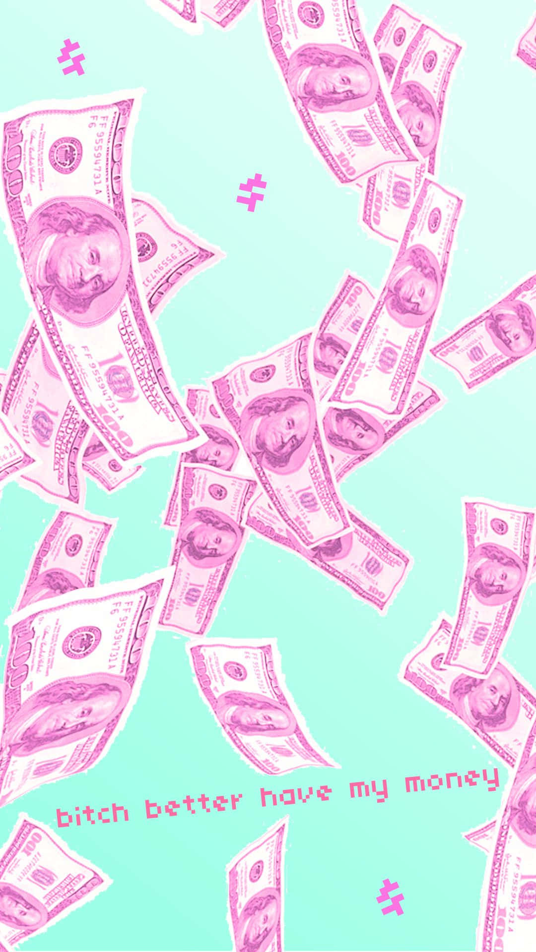 Girly Money, Cyan Pink, hundred dollar bills, Full HD Phone Wallpaper