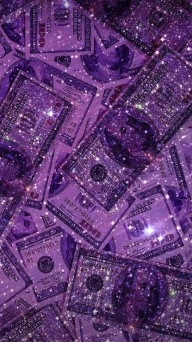 Girly Money, Violet Aesthetic, Purple glittery hundred dollar bills, SD Phone Wallpaper
