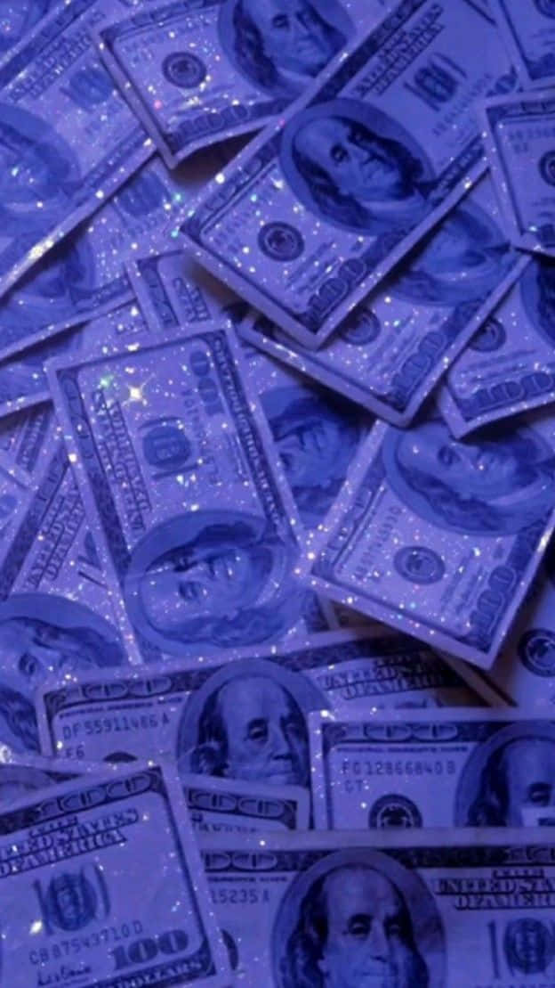 Girly Money, blue-tinted one hundred dollar bills, glittering, SD Phone Wallpaper