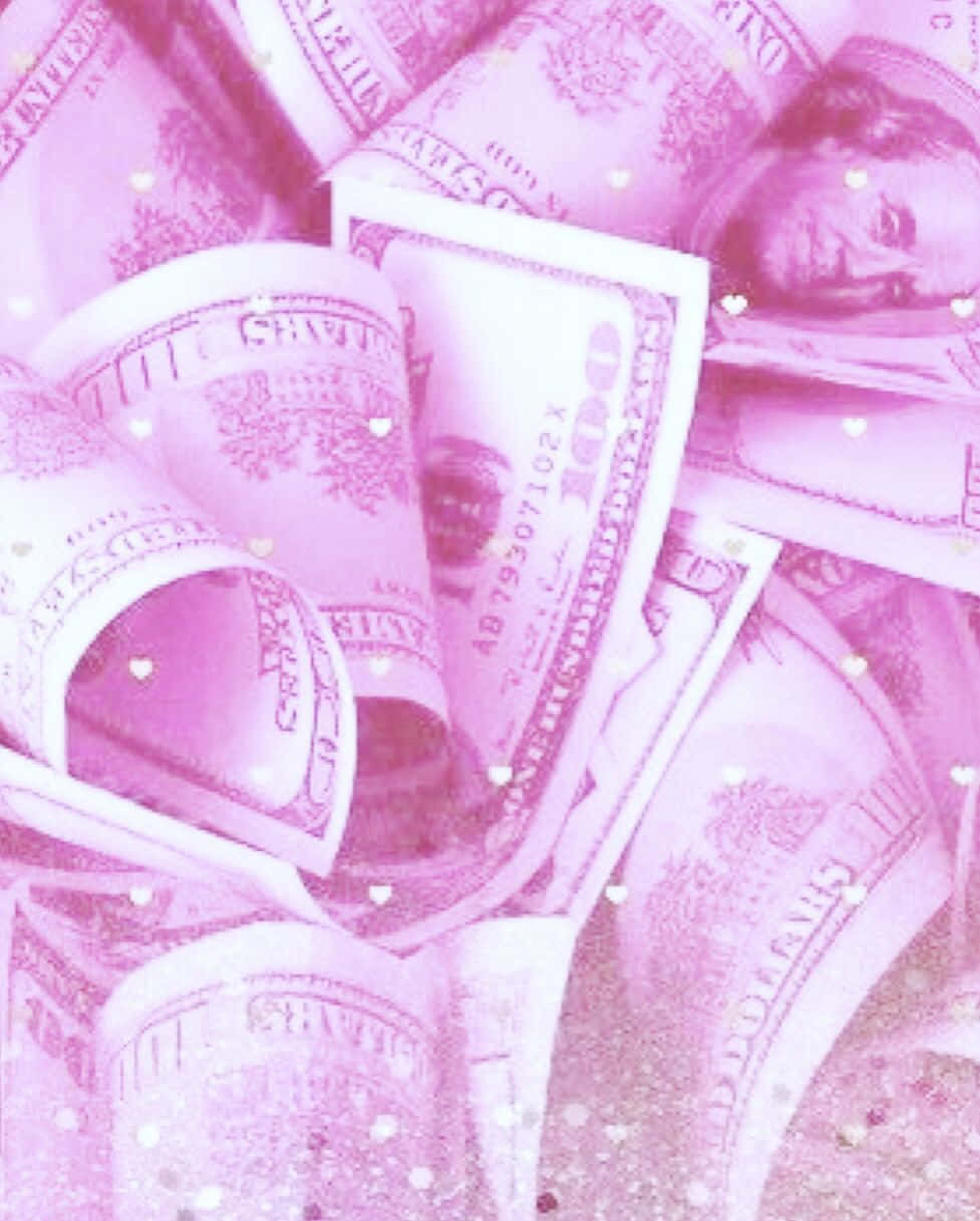 Girly Money, pink-tinted dollar bills, glittering hearts, SD Phone Wallpaper