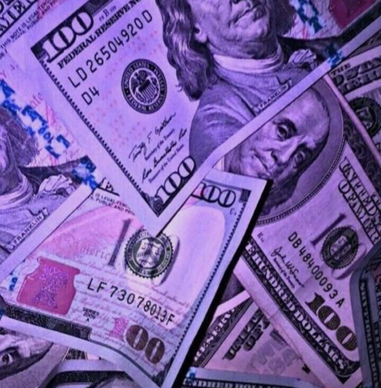 Girly Money, hundred-dollar bills, purple filter, SD Phone Wallpaper