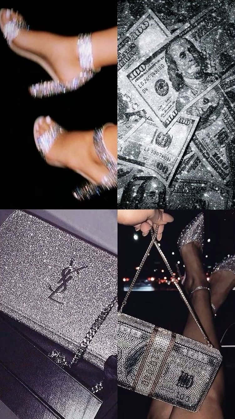 Girly Money, silver heels, glittering YSL bag, HD Phone Wallpaper