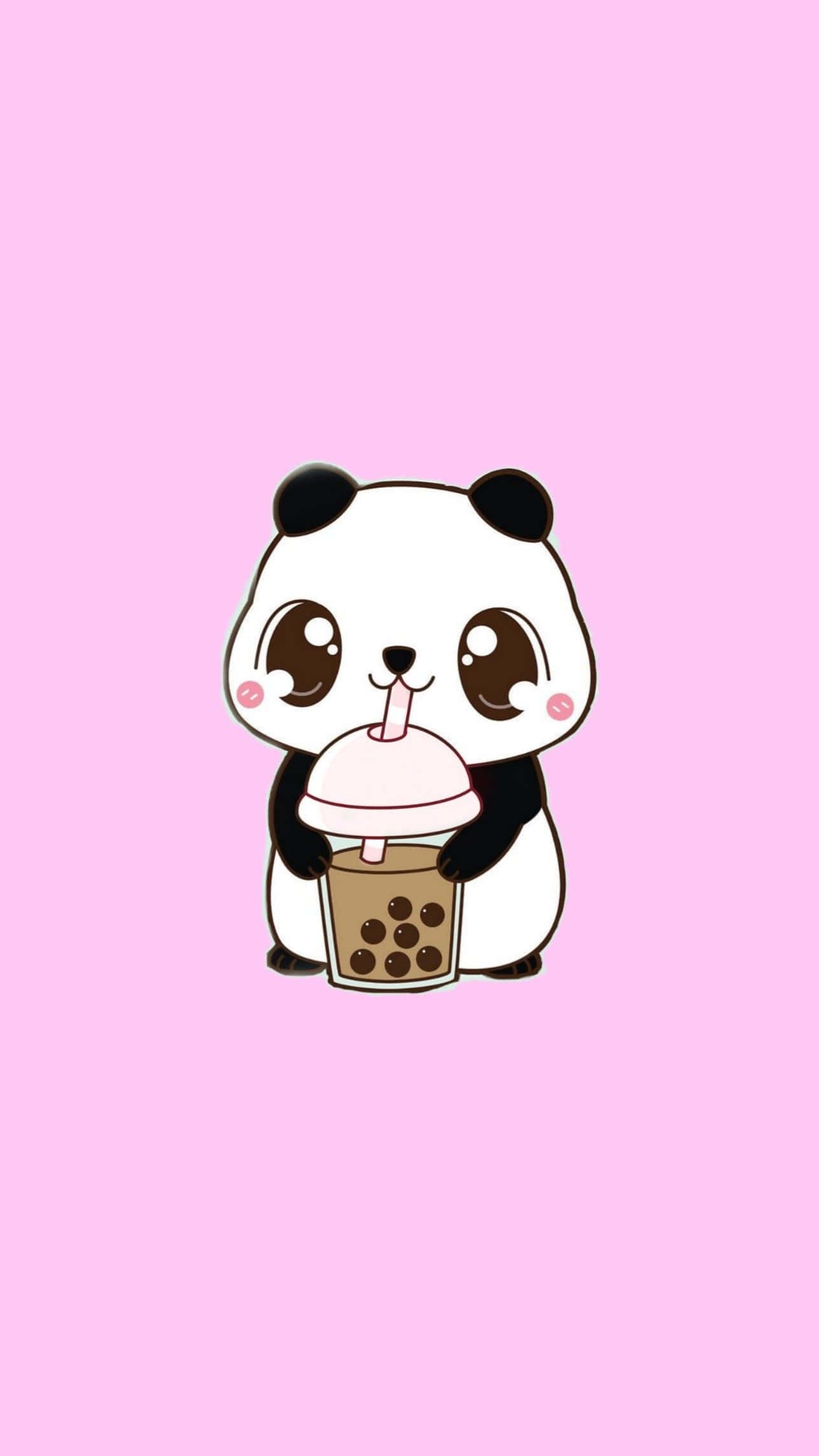 Girly Panda, bubble tea, cartoon panda, Full HD Phone Wallpaper