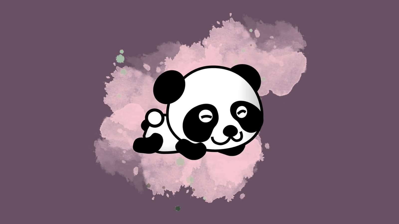Girly Panda, pink watercolor splash, muted purple background, HD Desktop Wallpaper