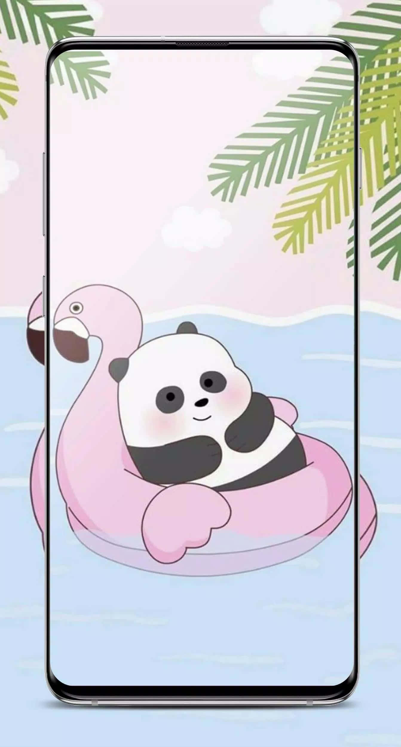 Girly Panda, pink flamingo pool ring, palm trees, Full HD Phone Wallpaper