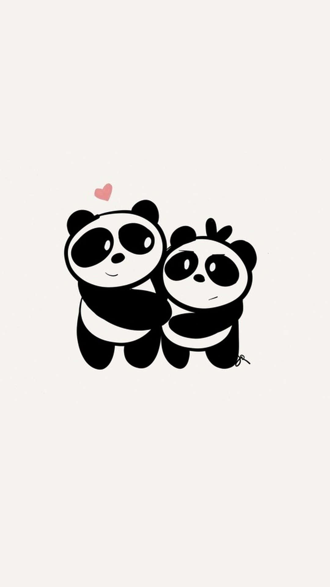 Girly Panda, pink heart, light beige background, Full HD Phone Wallpaper