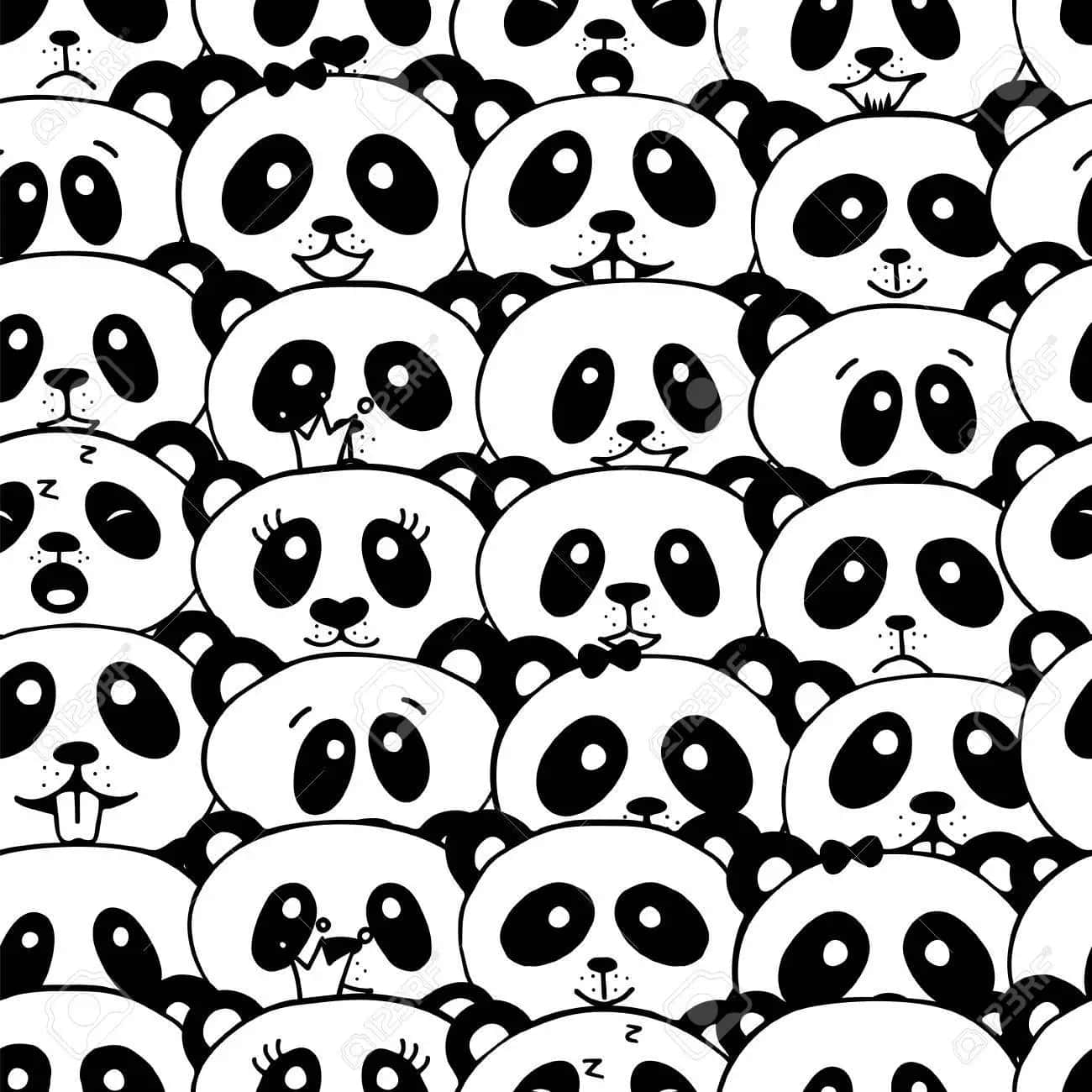Girly Panda, black and white pattern, cute cartoon pandas, HD Desktop Wallpaper