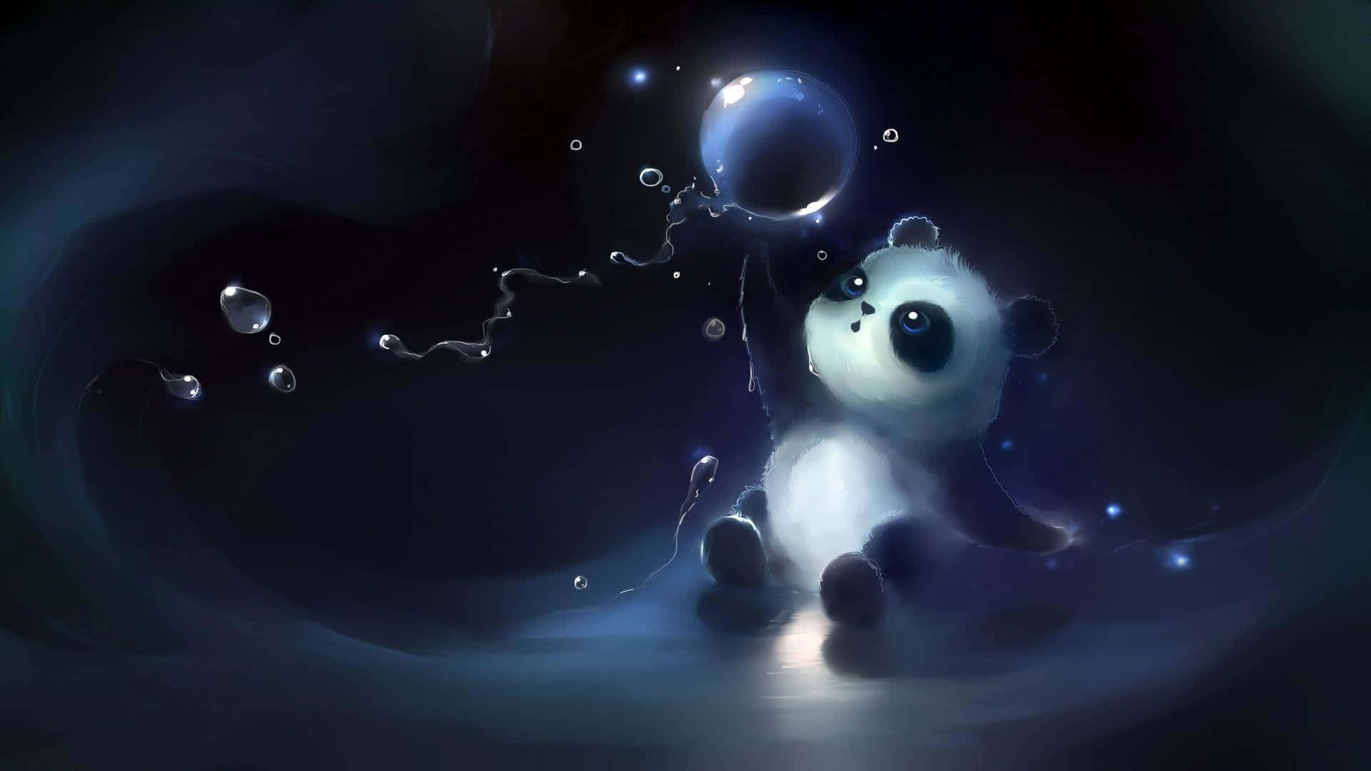 Girly Panda, panda cub, dark blue cosmic void, Full HD Desktop Wallpaper