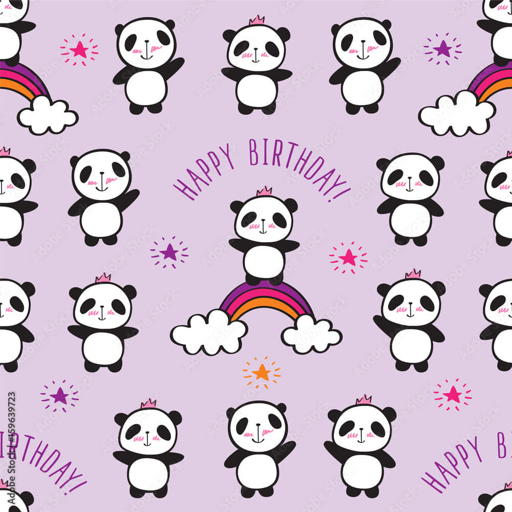 Girly Panda, crown, rainbow, SD Desktop Wallpaper