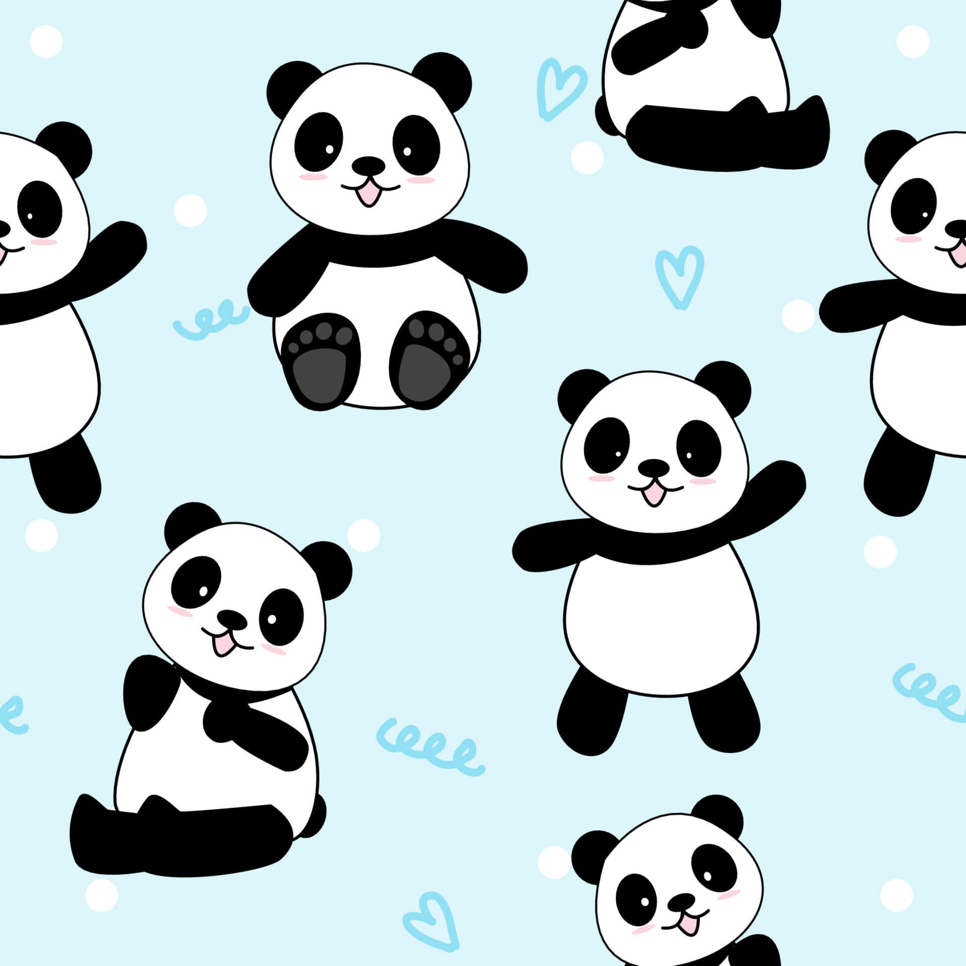 Girly Panda, polka-dot bow, light blue background, Full HD Desktop Wallpaper