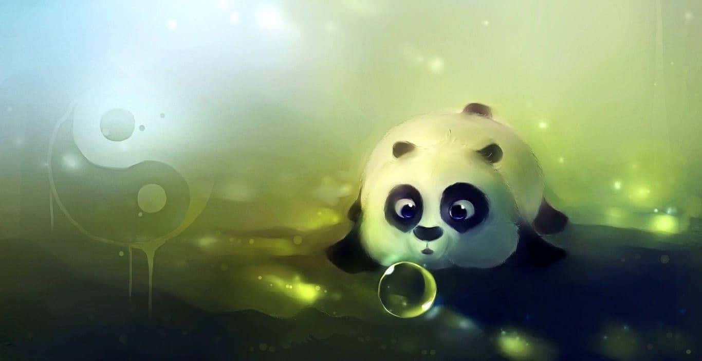 Girly Panda, glowing green mist, bubble, HD Desktop Wallpaper