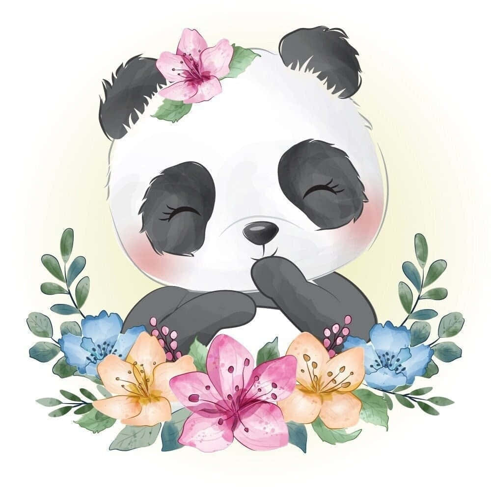 Girly Panda, watercolor panda, pink flower, SD Desktop Wallpaper