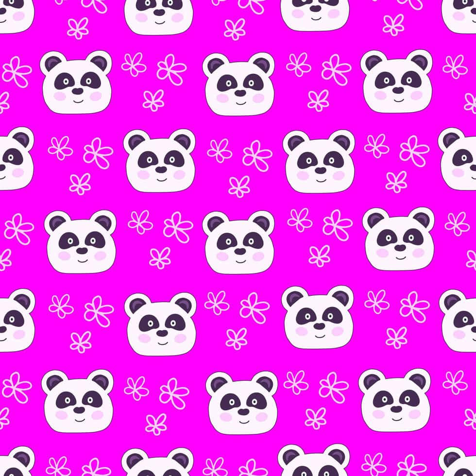 Girly Panda, pink background, cartoon panda faces, SD Desktop Wallpaper