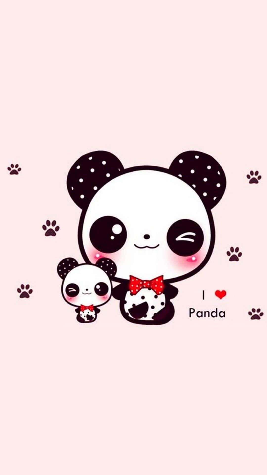 Girly Panda, red bows, soft pink background, Full HD Phone Wallpaper