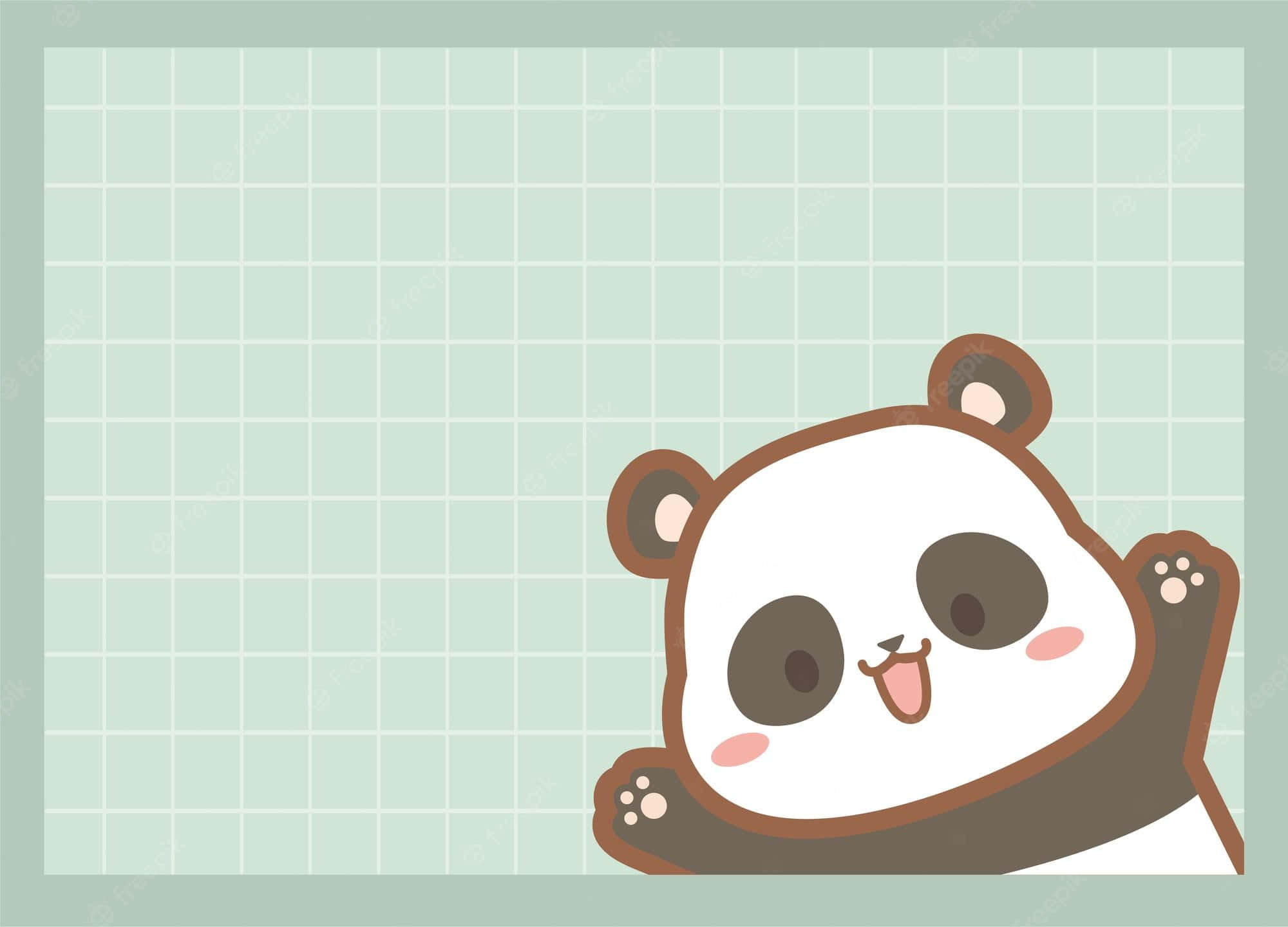 Girly Panda, light green grid background, picnic setting, Full HD Desktop Wallpaper