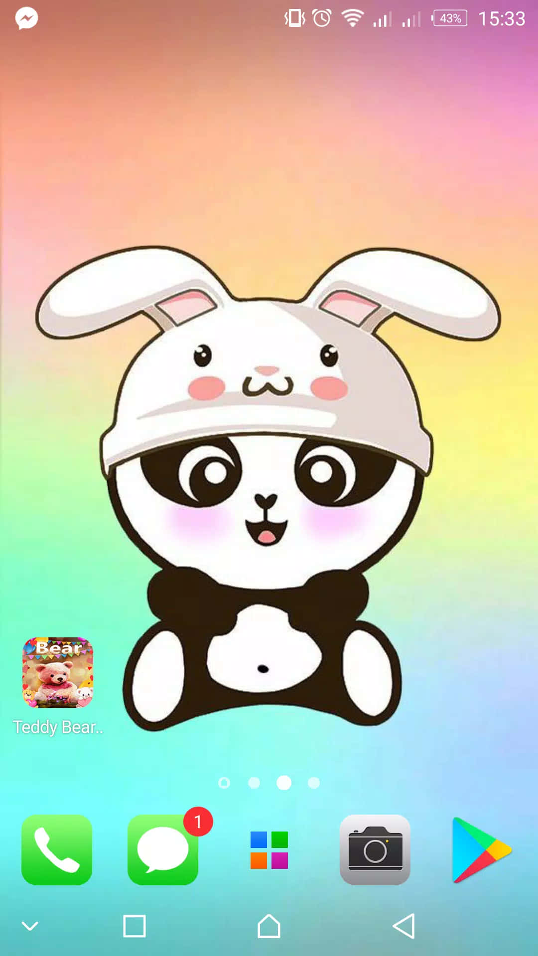 Girly Panda, bunny hat, rainbow gradient background, Full HD Phone Wallpaper