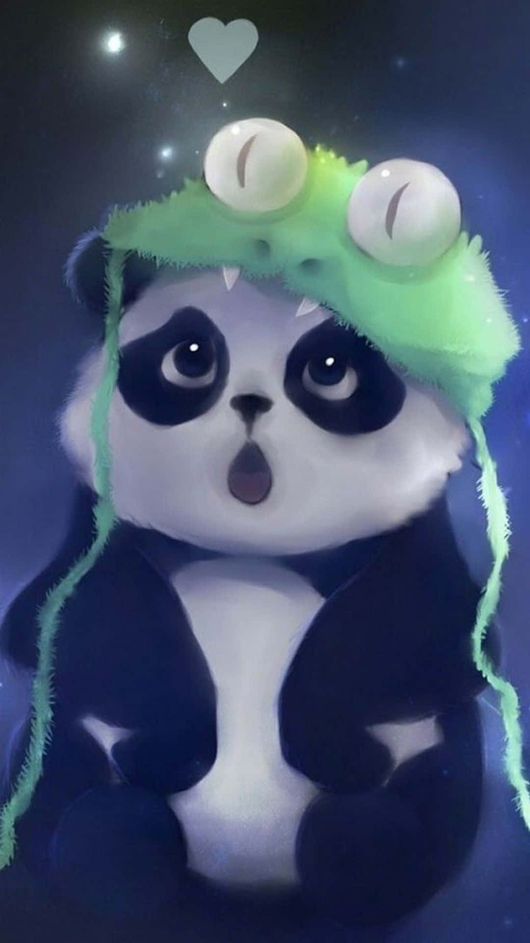 Girly Panda, green frog hat, big eyes, Full HD Phone Wallpaper