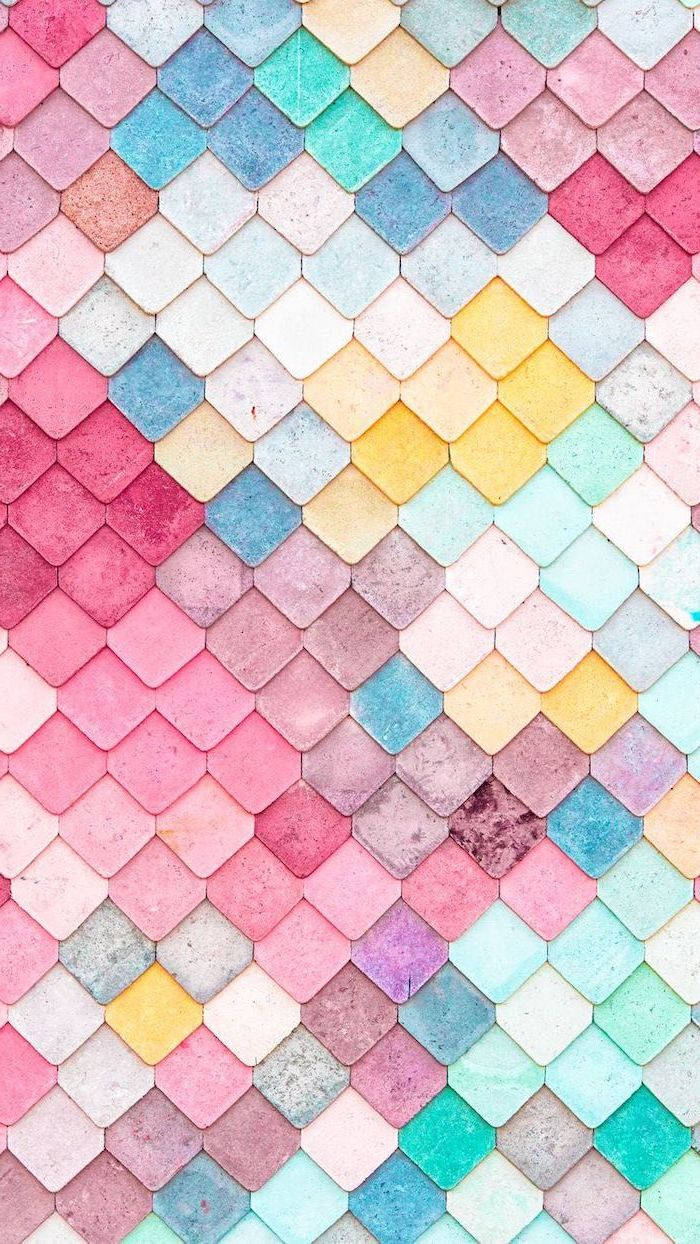 Colorful Pattern Girly iPhone, pastel-colored diamond-shaped tiles, diagonal rows, SD Phone Wallpaper