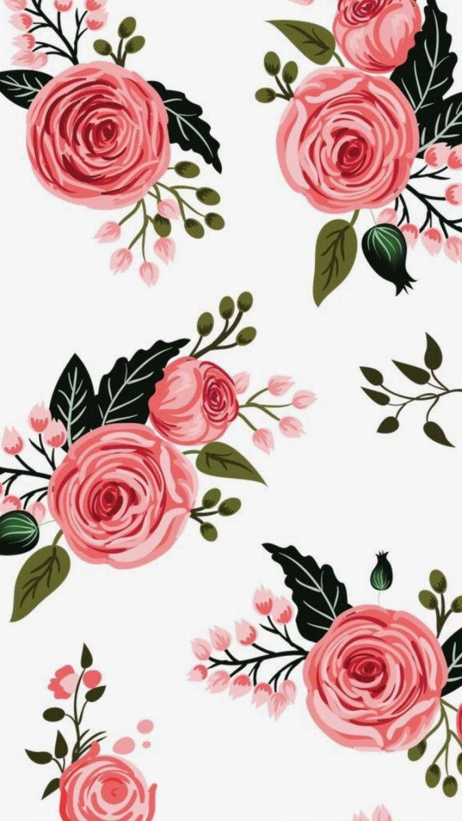 Girly Phone, pink roses, dark green leaves, SD Phone Wallpaper