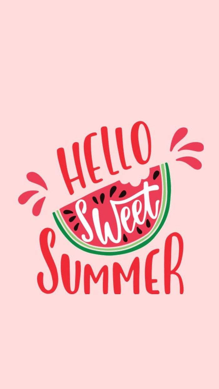 Hello Sweet Summer, pink background, red text, SD Phone Wallpaper