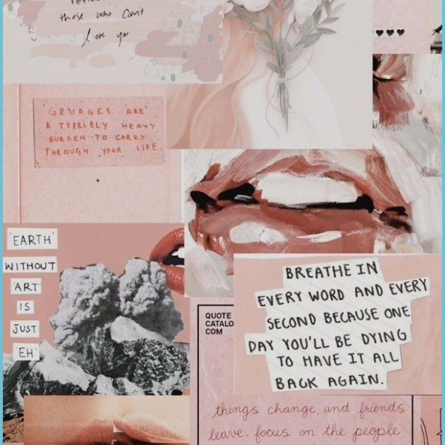 aesthetic pink collage, soft pink-toned, handwritten quotes, HD Desktop Wallpaper