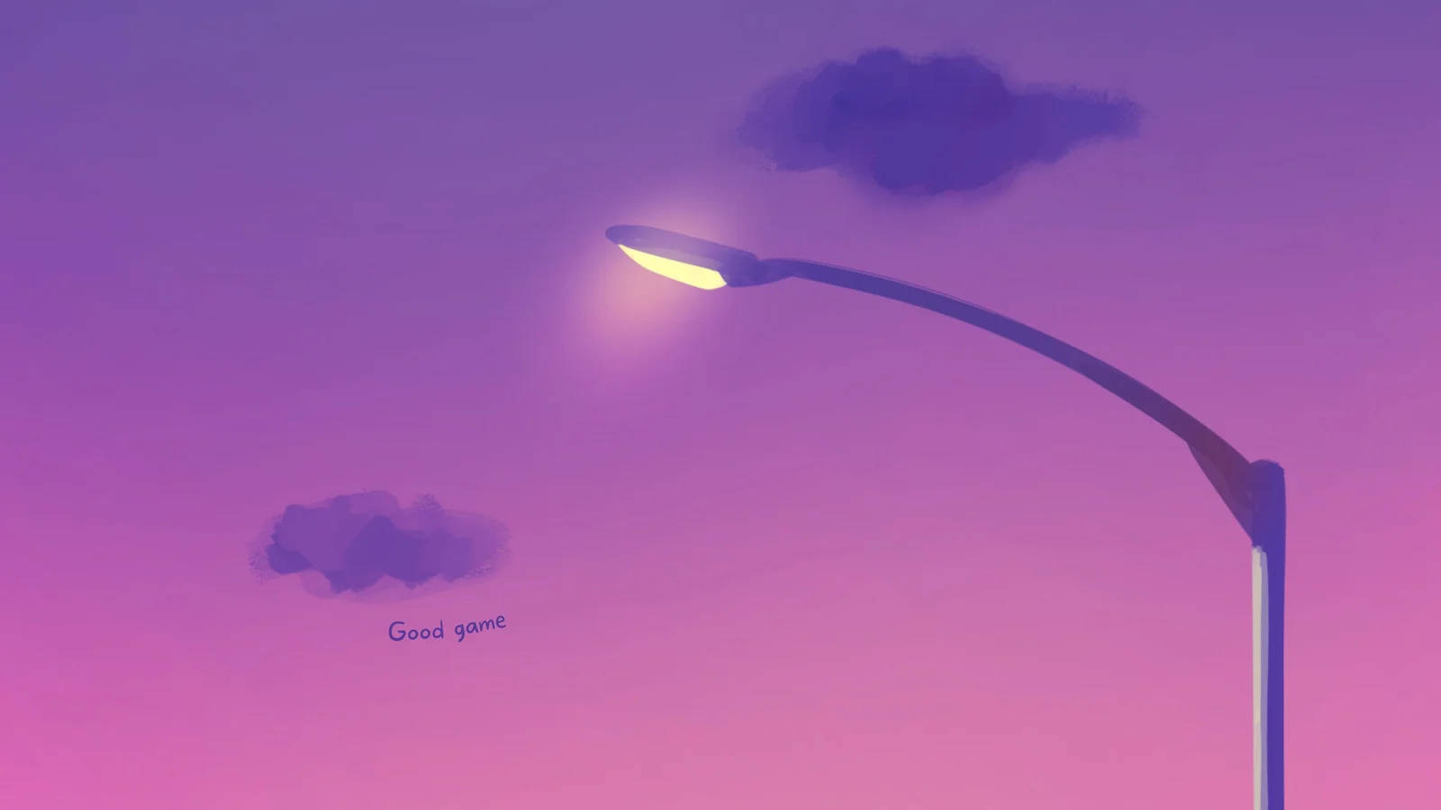 Good game, glowing streetlamp, dreamy purple and pink twilight sky, HD Desktop Wallpaper