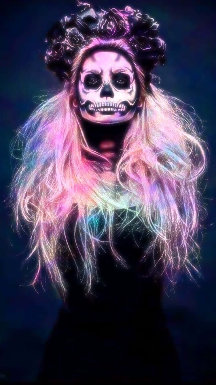 girly skull, pink hair, skull face, HD Phone Wallpaper