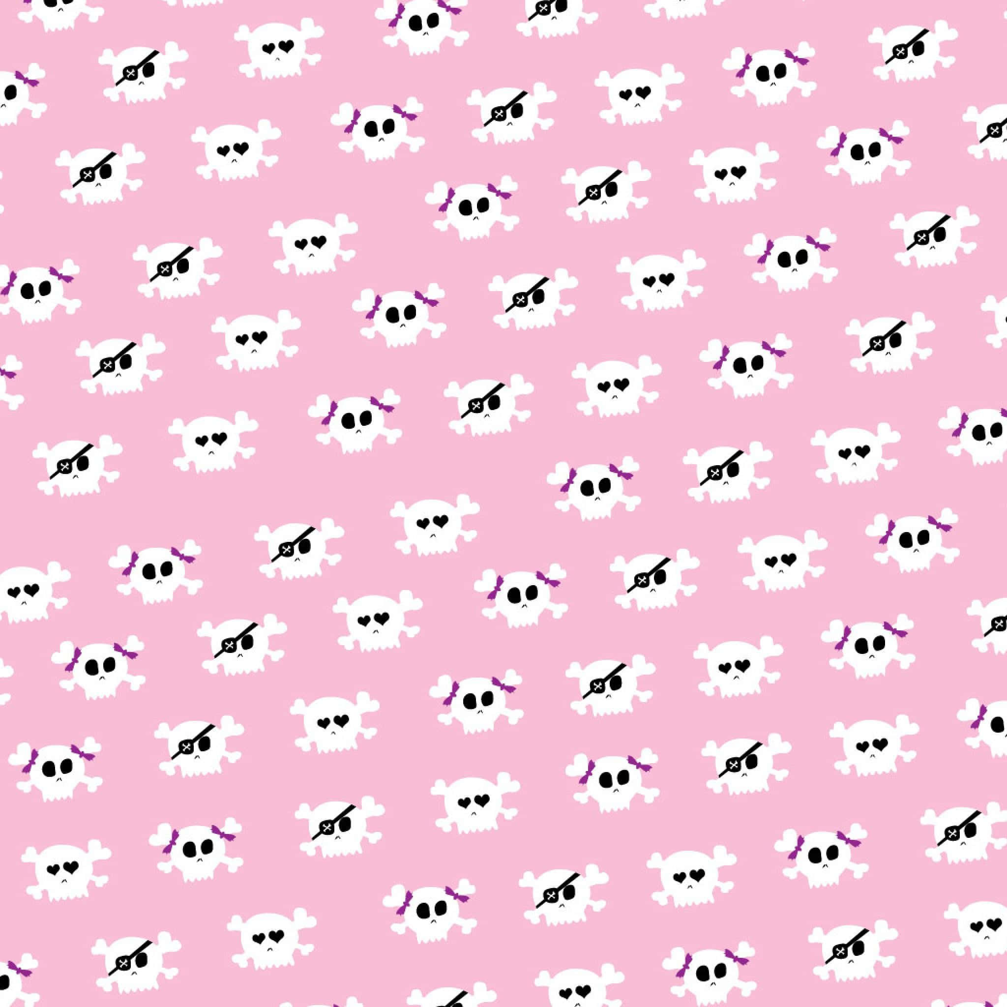 girly skull, pink background, cute white skulls, Full HD Desktop Wallpaper