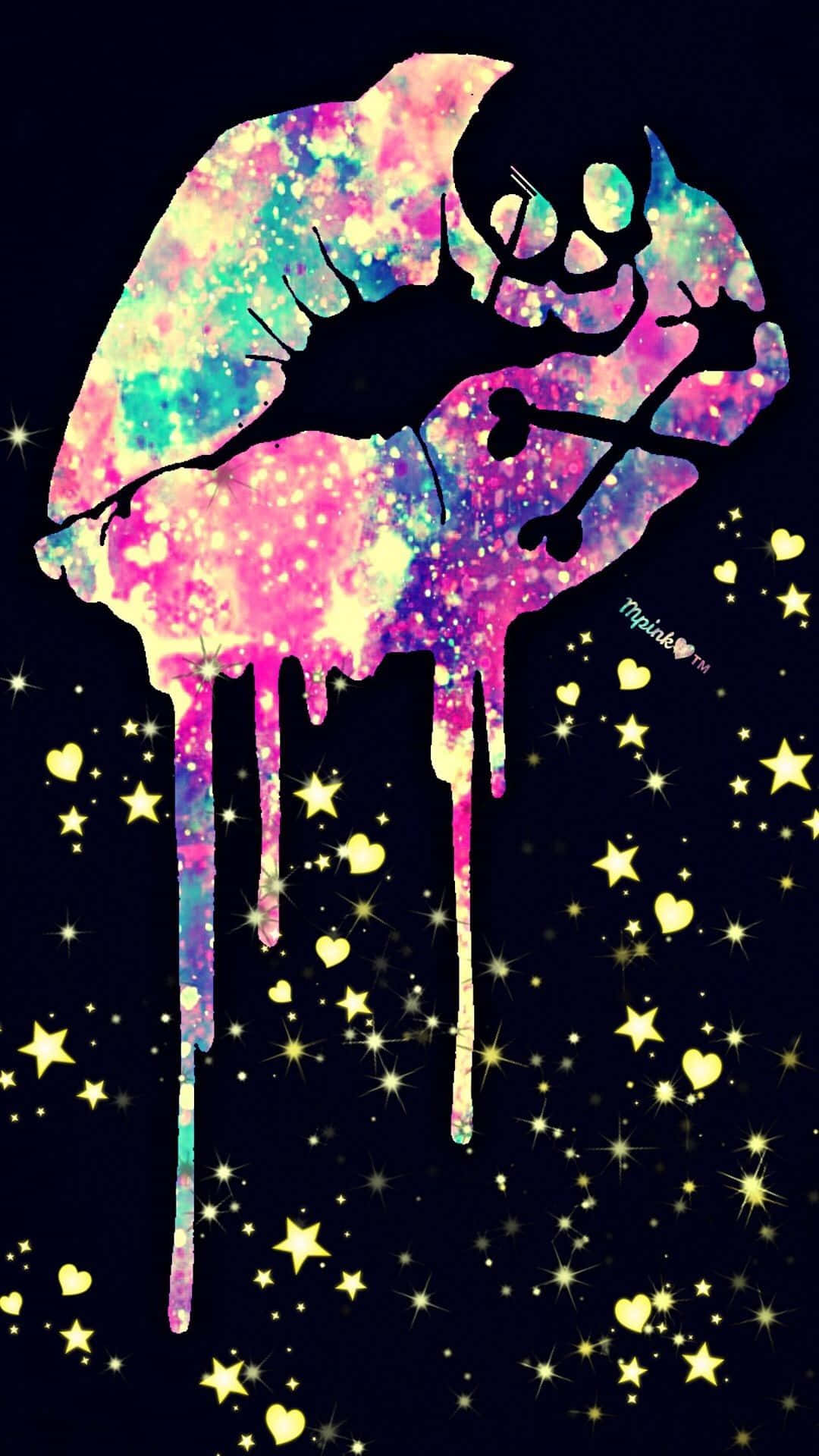 Girly Skull, galaxy-colored, kiss silhouette, Full HD Phone Wallpaper