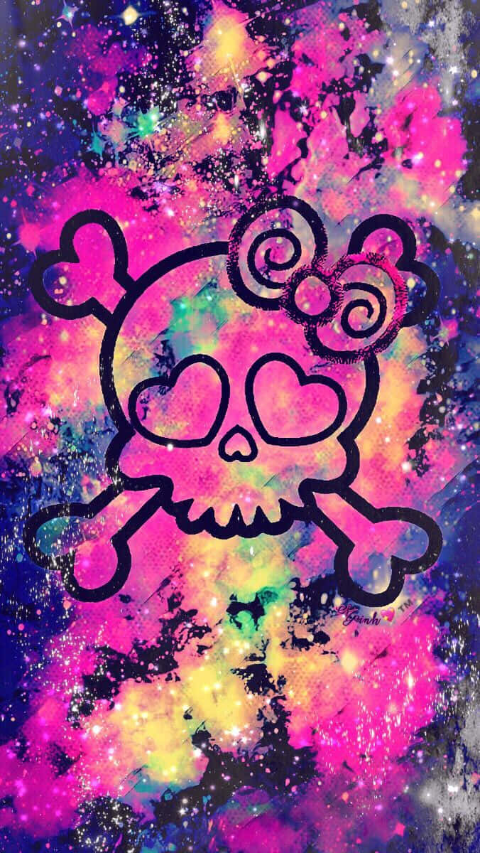 girly skull, heart eyes, bow, SD Phone Wallpaper