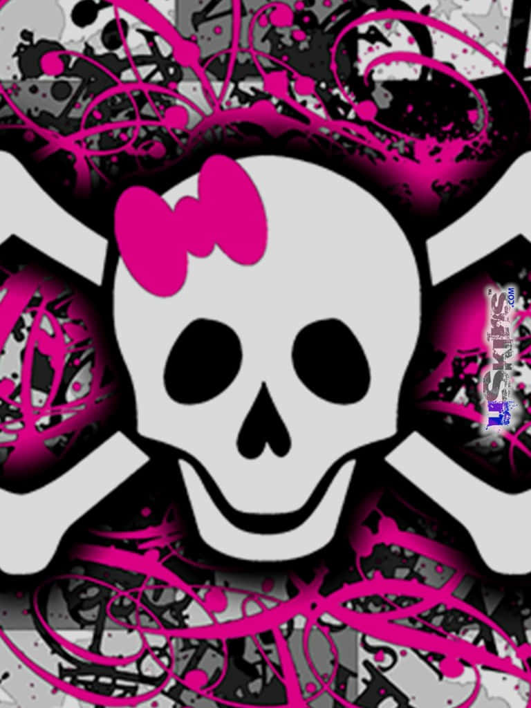 girly skull, pink bow, crossed bones, SD Phone Wallpaper