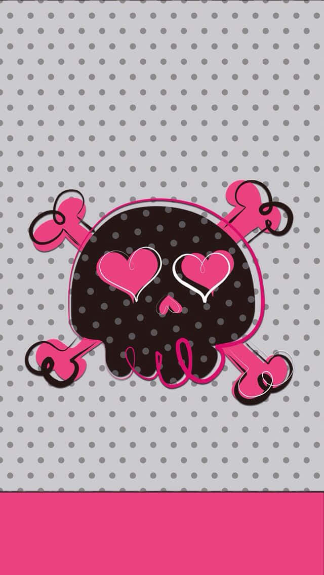 girly skull, pink skull, heart eyes, SD Phone Wallpaper