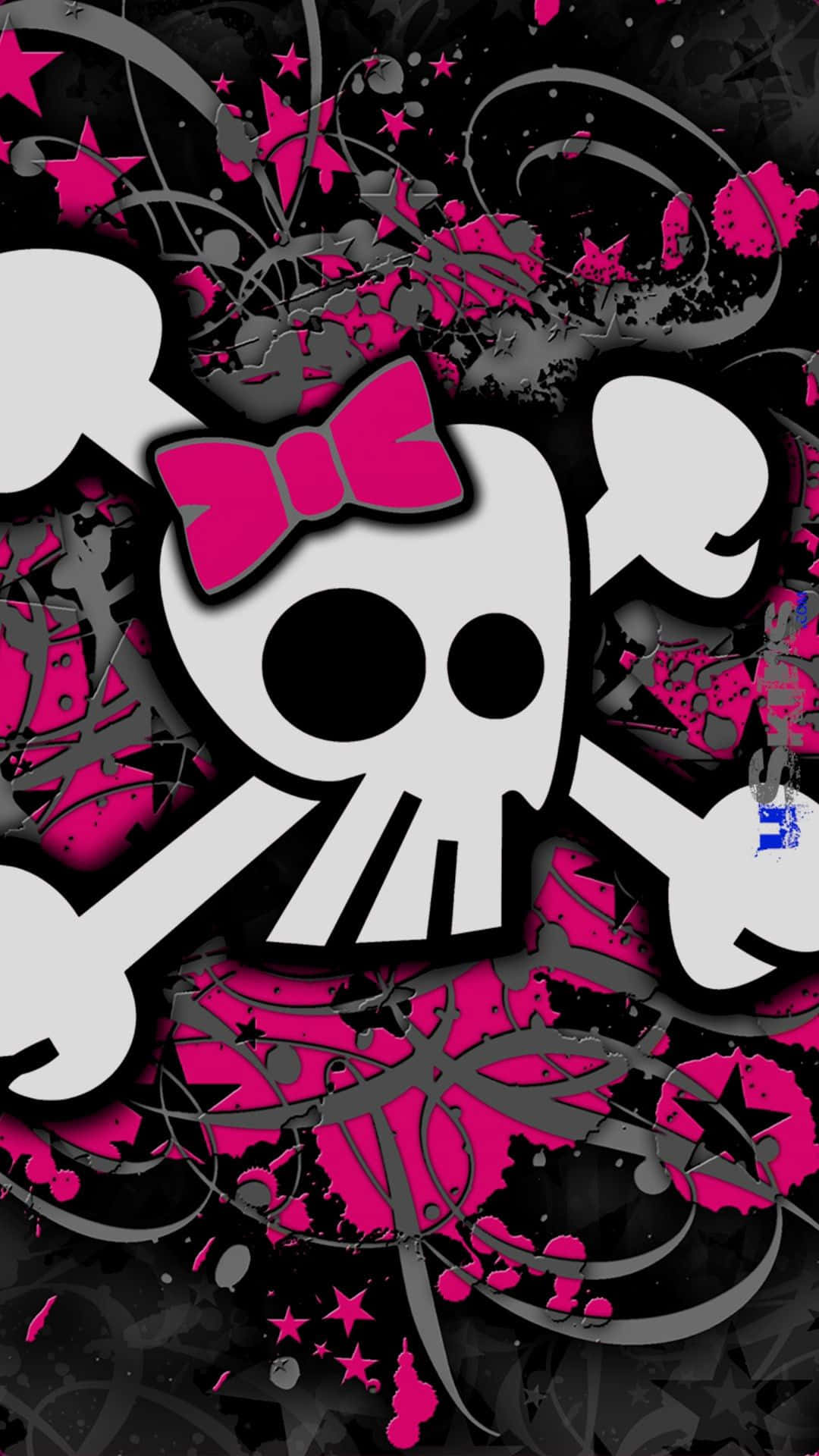 girly skull, pink bow, pink stars, Full HD Phone Wallpaper