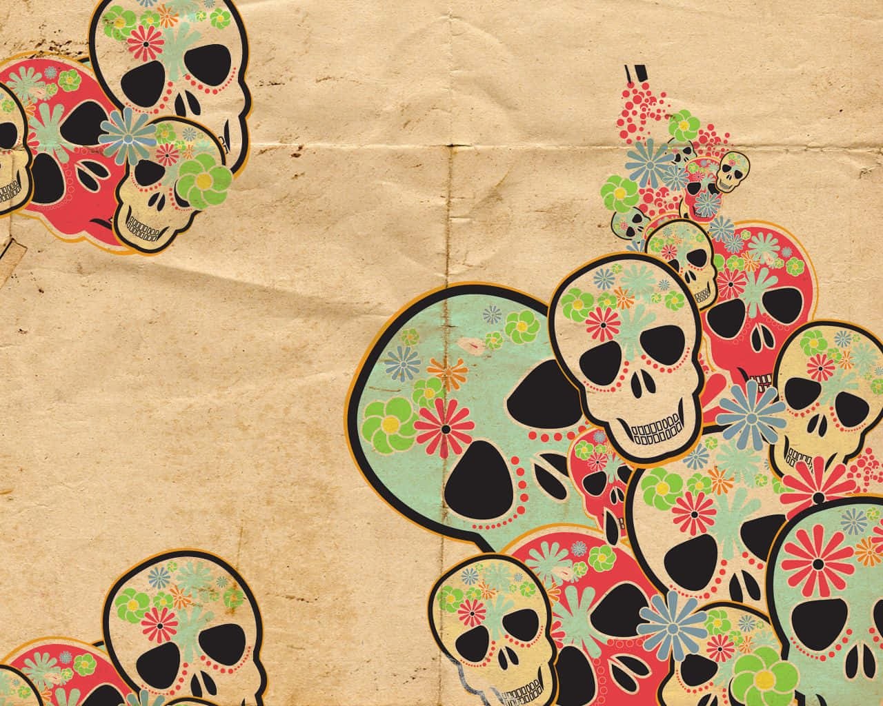 Girly Skull, red, green, HD Desktop Wallpaper