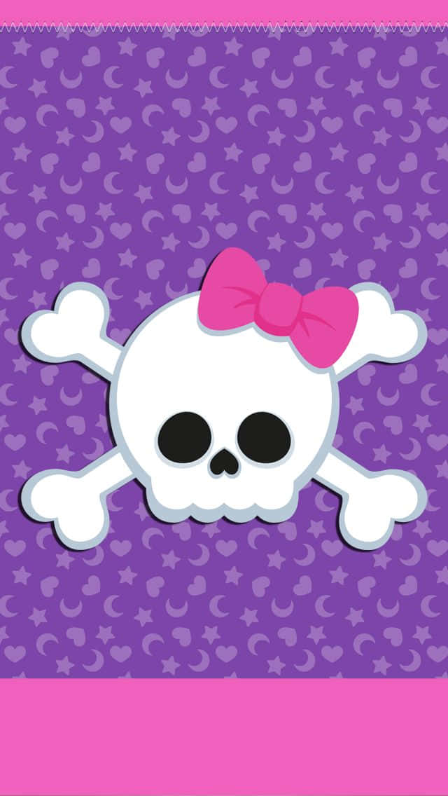 girly skull, purple background, pink bow, SD Phone Wallpaper