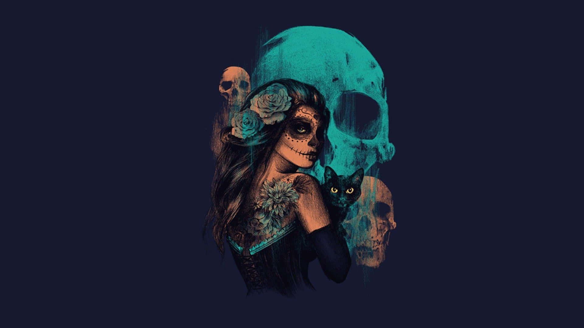 girly skull, sugar skull, roses, Full HD Desktop Wallpaper