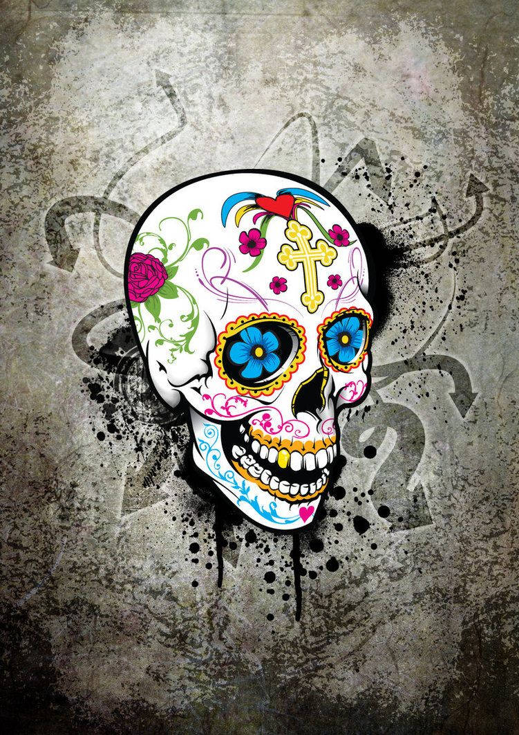 girly skull, sugar skull, flowers, SD Phone Wallpaper