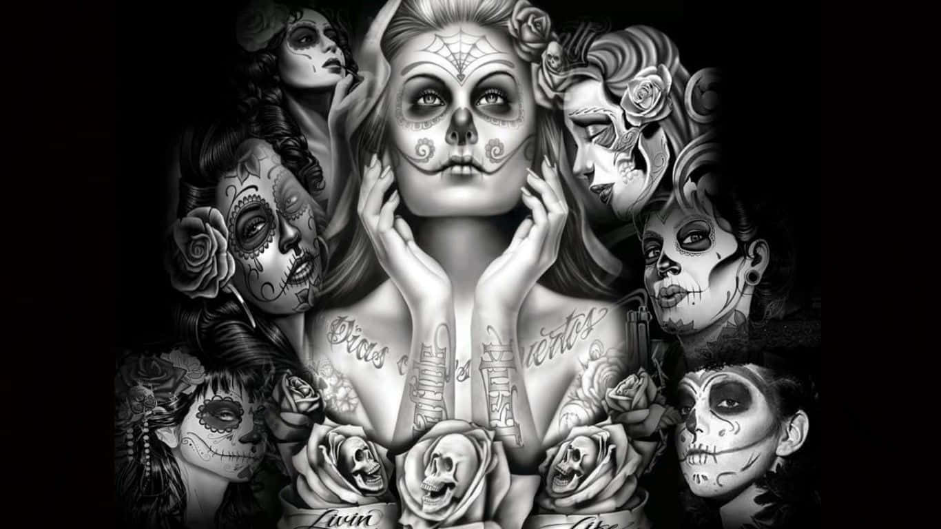 Girly Skull, sugar skull makeup, ghostly faces, HD Desktop Wallpaper