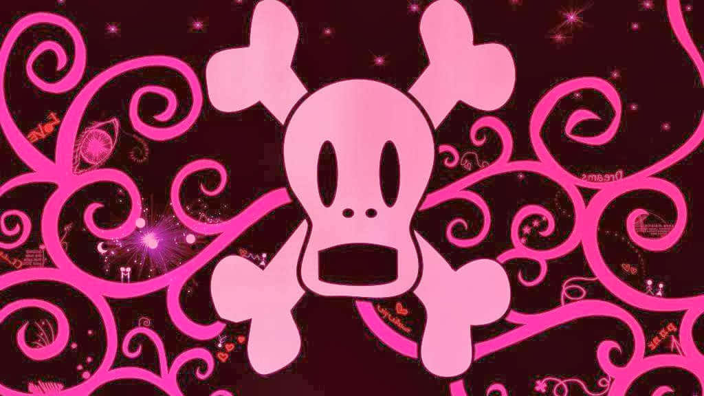 Girly Skull, pink skull and crossbones, swirling vines, SD Desktop Wallpaper