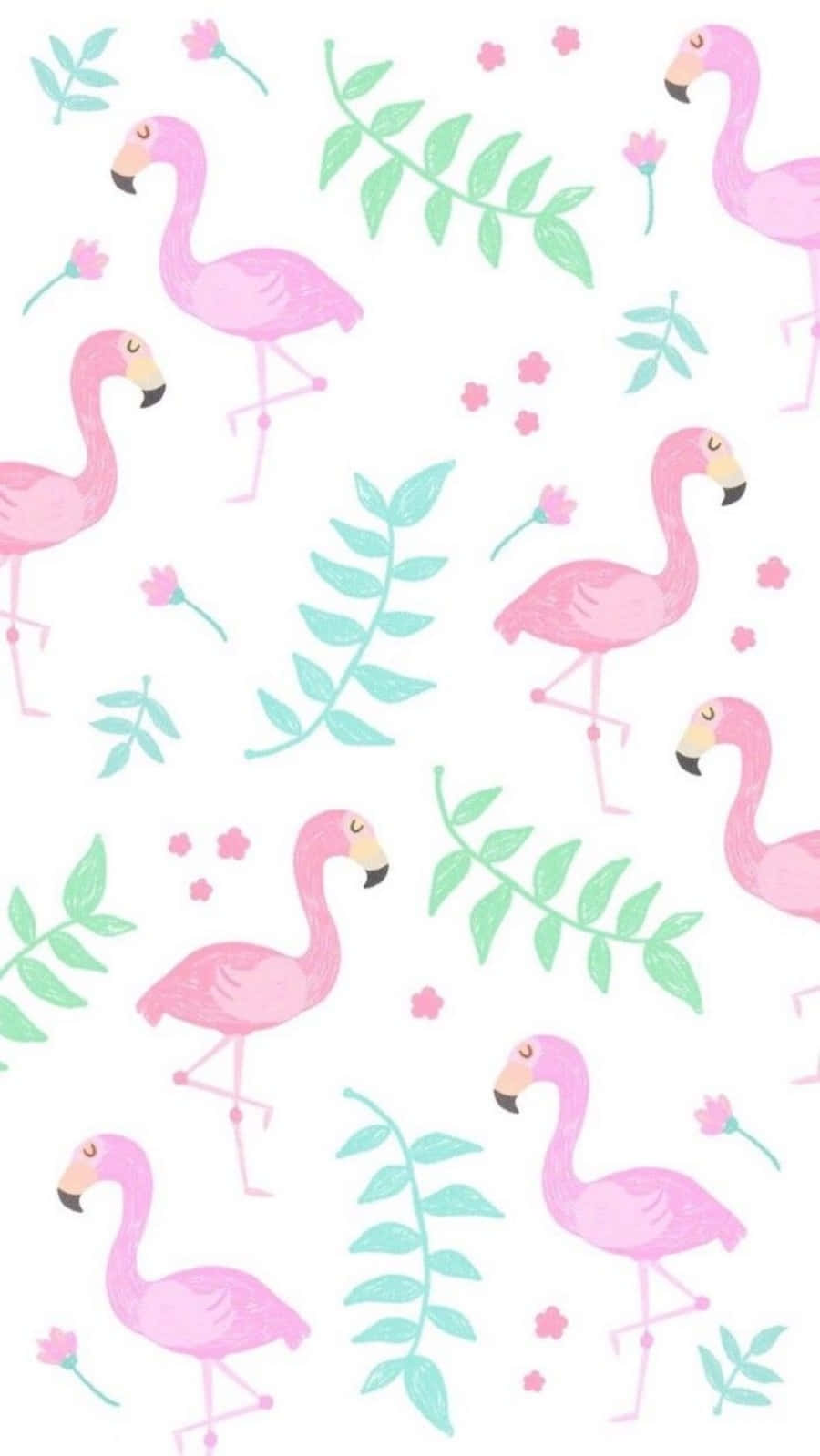 Pink flamingos, Green leaves, White background, HD Phone Wallpaper