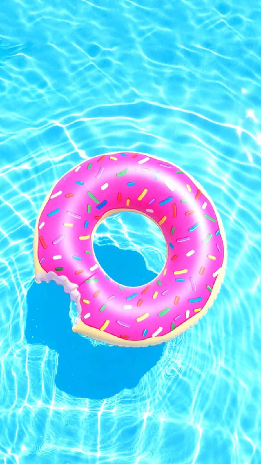pink donut-shaped pool float, colorful sprinkles, rippling turquoise water, HD Phone Wallpaper